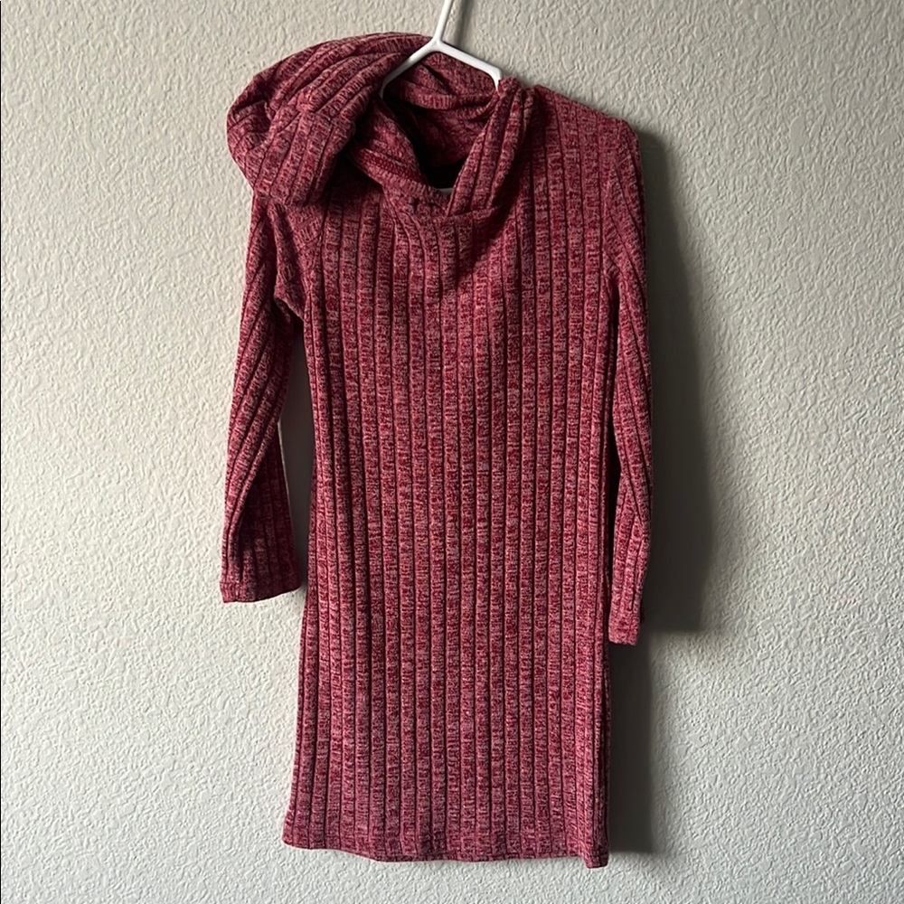 Girl’s Ribbed Knit Sweater Dress - Red